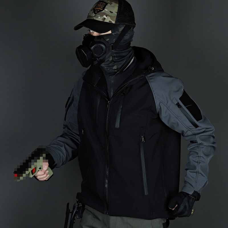 SABADO-Chaqueta táctica para hombre, chaqueta Airsoft de forro polar impermeable para caza, cortavientos cálido con capucha, abrigo de combate