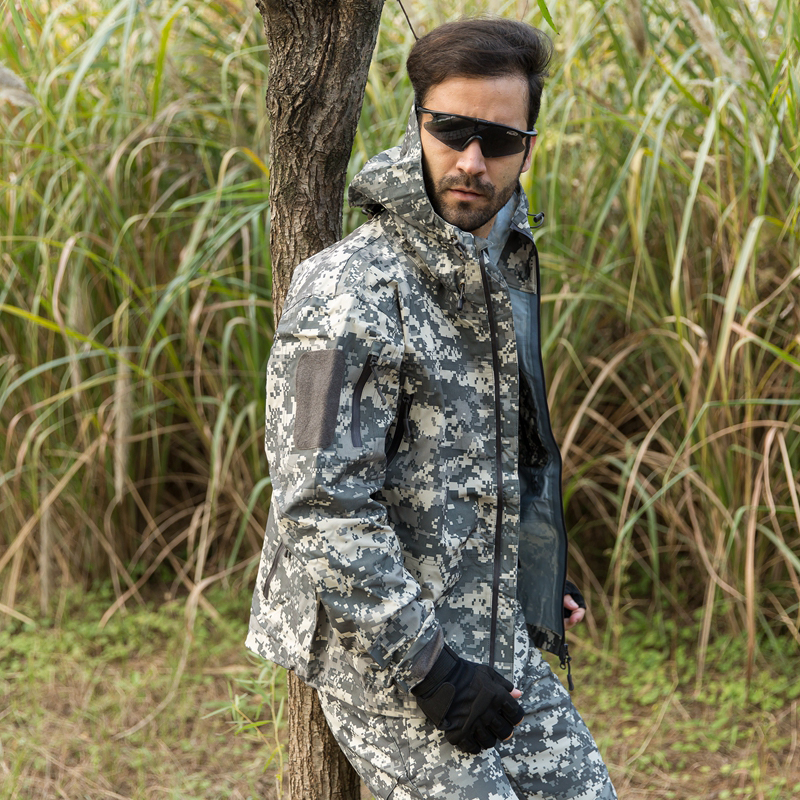 SABADO Chaqueta táctica militar de Shell duro negro de la policía de los hombres de encargo al aire libre para los hombres Airsoft del ejército