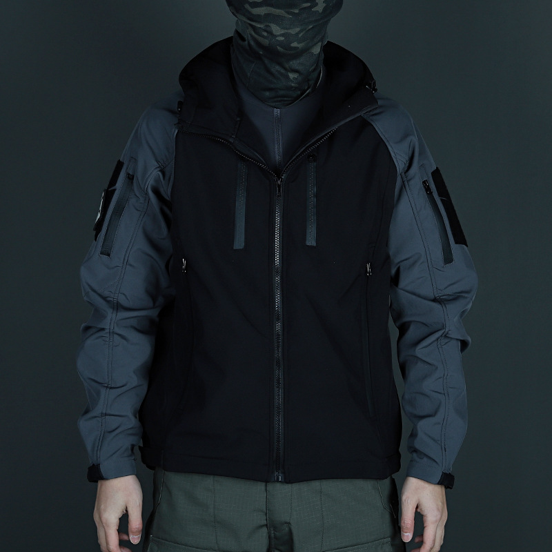 SABADO-Chaqueta táctica para hombre, chaqueta Airsoft de forro polar impermeable para caza, cortavientos cálido con capucha, abrigo de combate